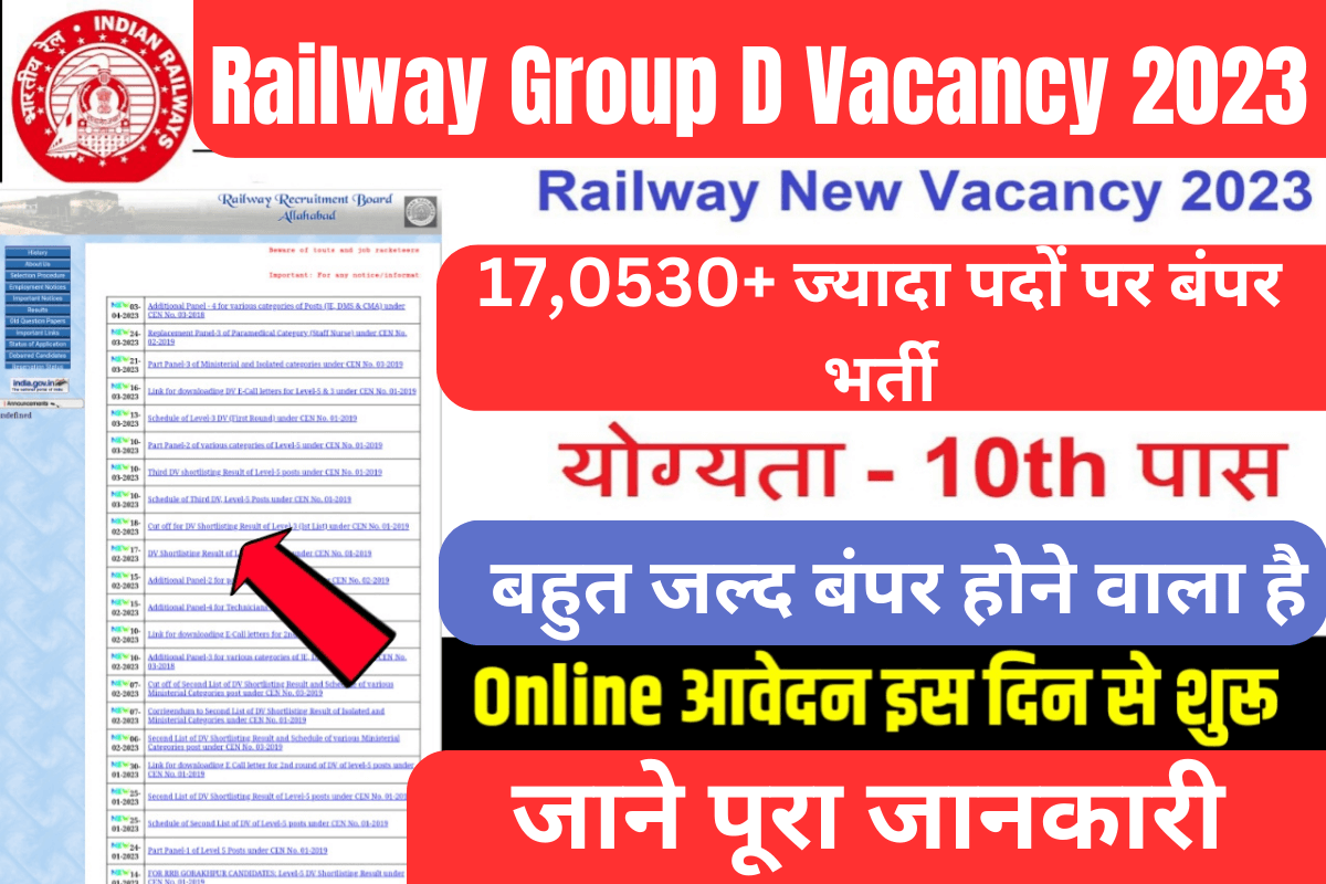 Railway Group D Vacancy 2023 : 10वी पास वालो के लिए ग्रुप डी के पदों पर बंपर भर्ती शुरू होने वाला है,जाने पूरा जानकारी