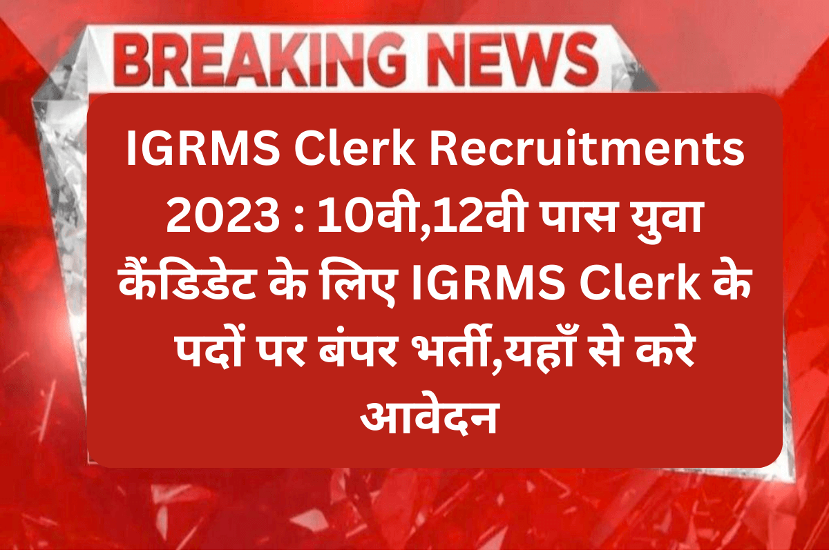 IGRMS Clerk Recruitments 2023 : 10वी,12वी पास युवा कैंडिडेट के लिए IGRMS Clerk के पदों पर बंपर भर्ती,यहाँ से करे आवेदन